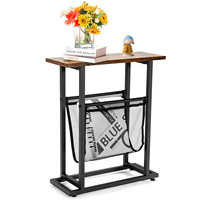 Side Table narrow small sofa table with magazine holder & steel frame industrial bedside table coffee table tea table