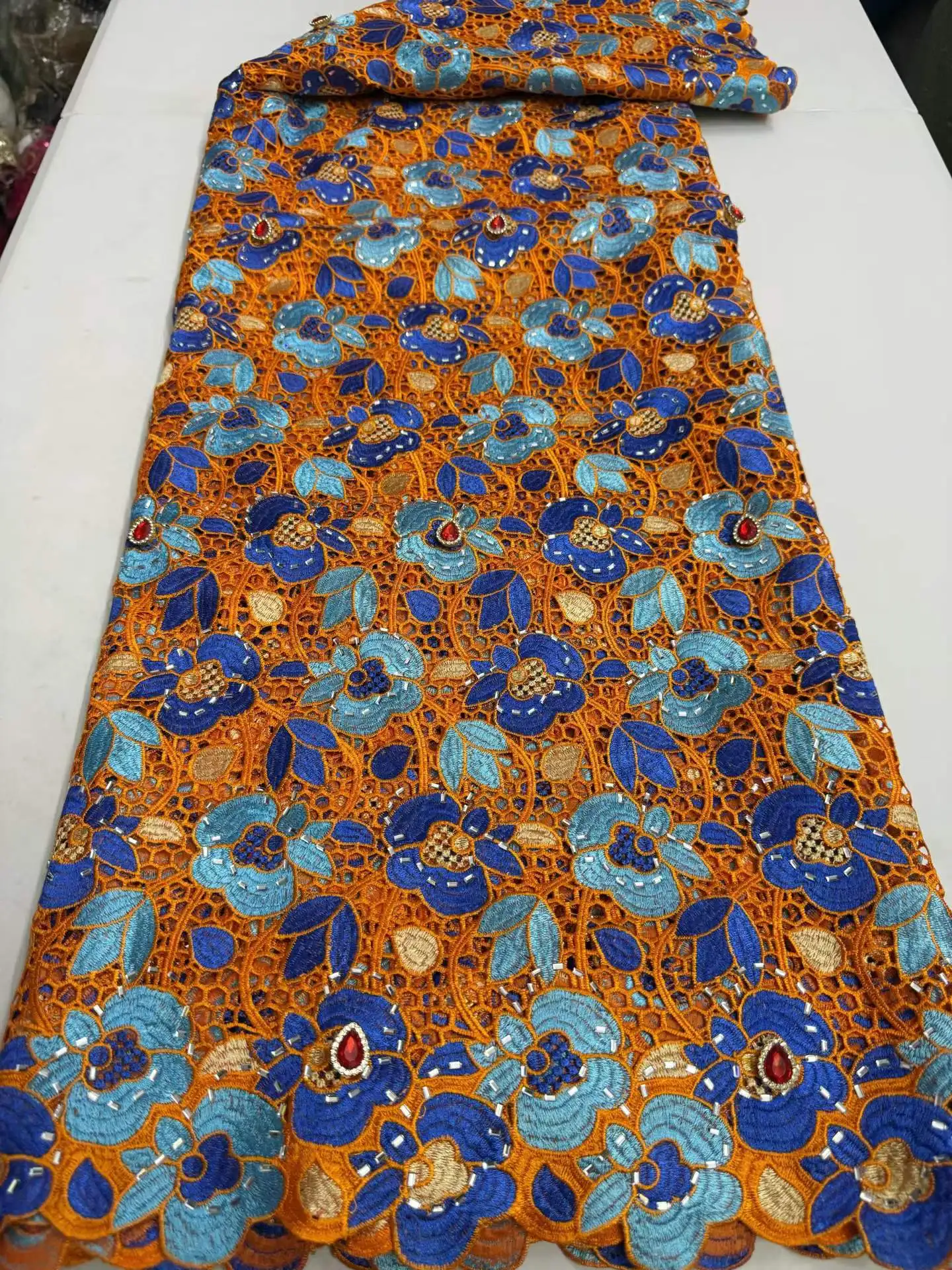 

2026 African Guipure Nigerian Lace Fabric Beaded Embroidery Tulle Stones Water Soluble High Quality Wedding Party Dress Material