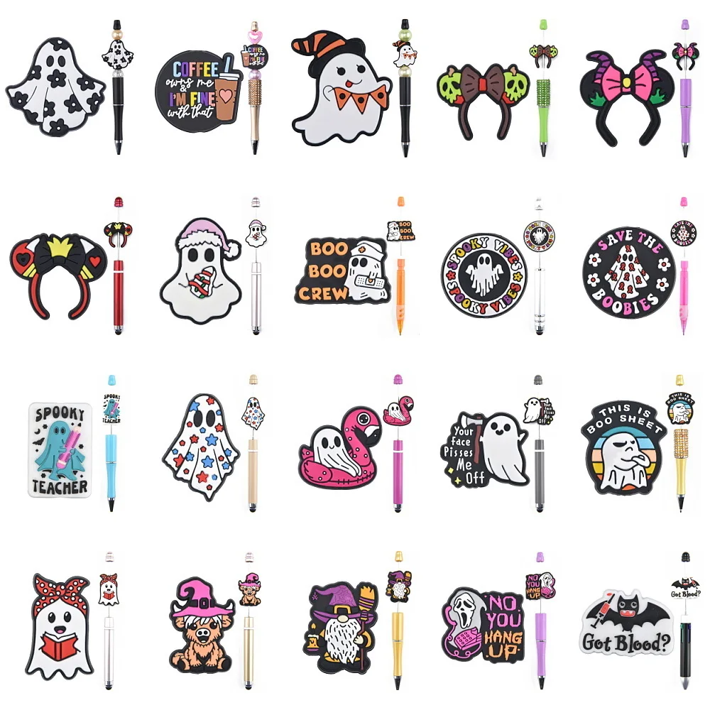 Acbeaded  1pcs Cartoon Ghost Beads Of Pens Funny Skull 3D DIY Focal Beads Kawaii Animals Beadable Beads Boys Girls Gifts