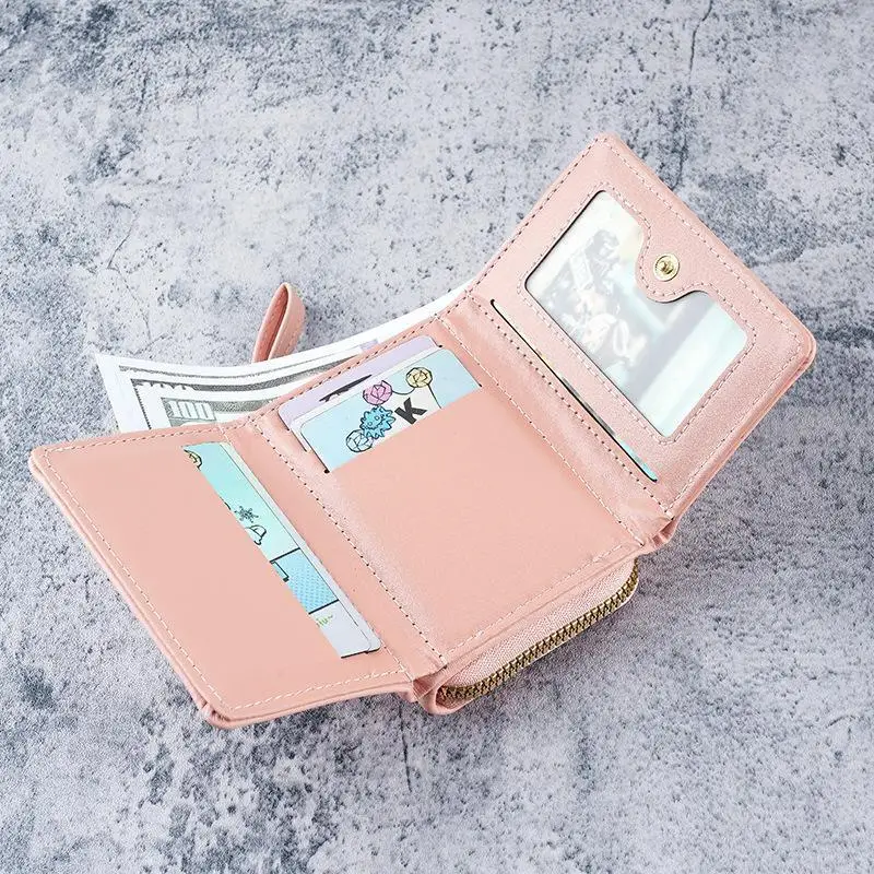 Fashion Women's Small Short PU Leather Wallet Anti Scratch Card Holder with Coin Purse for Weekend Outings Gift