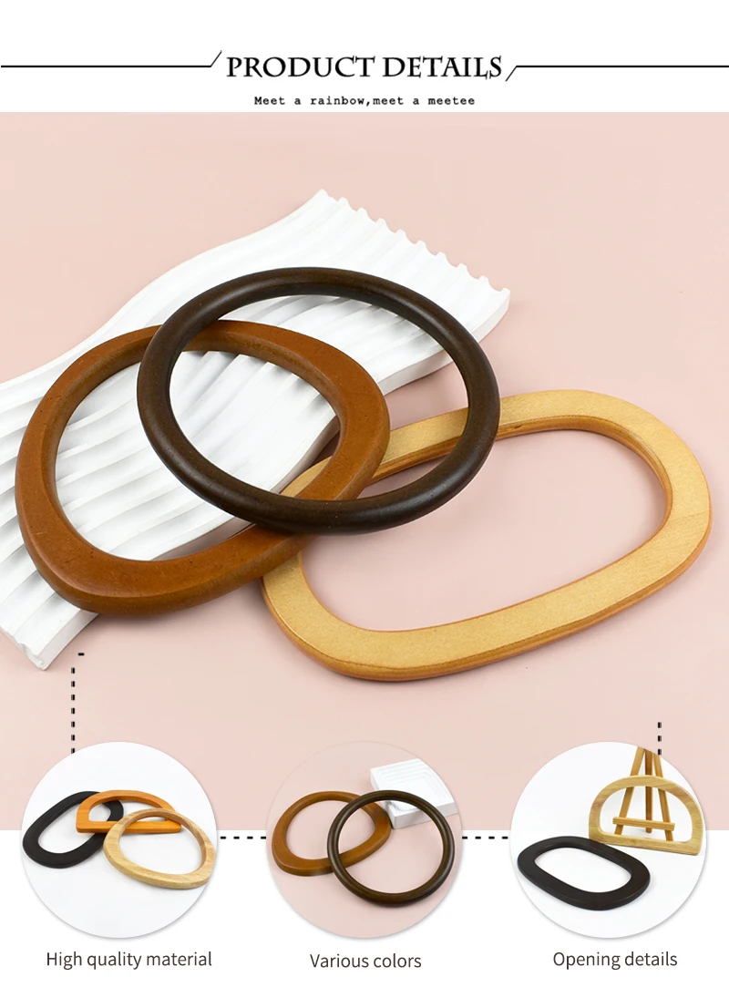 2Pcs Deepeel Solid Wood Bag Handle Women's Handbag Woven-Bag Wrist Ring Handles Purse Frame Handmade DIY Bags Accessories