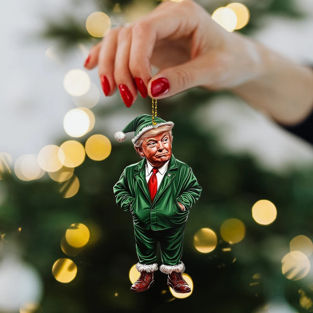 1-10pcs Acrylic Trump Hanging Ornament For Christmas Trump Pendant Keychain For Car And Tree Decor Perfect Funny Holiday Gifts