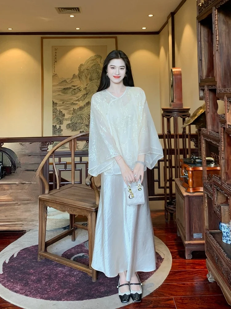 

Lingxian Zhihe Tang Chinese Sle Летняя женская солнцезащитная накидка Long Sve с комплектом Fi Tail Dr Faionable Ens...