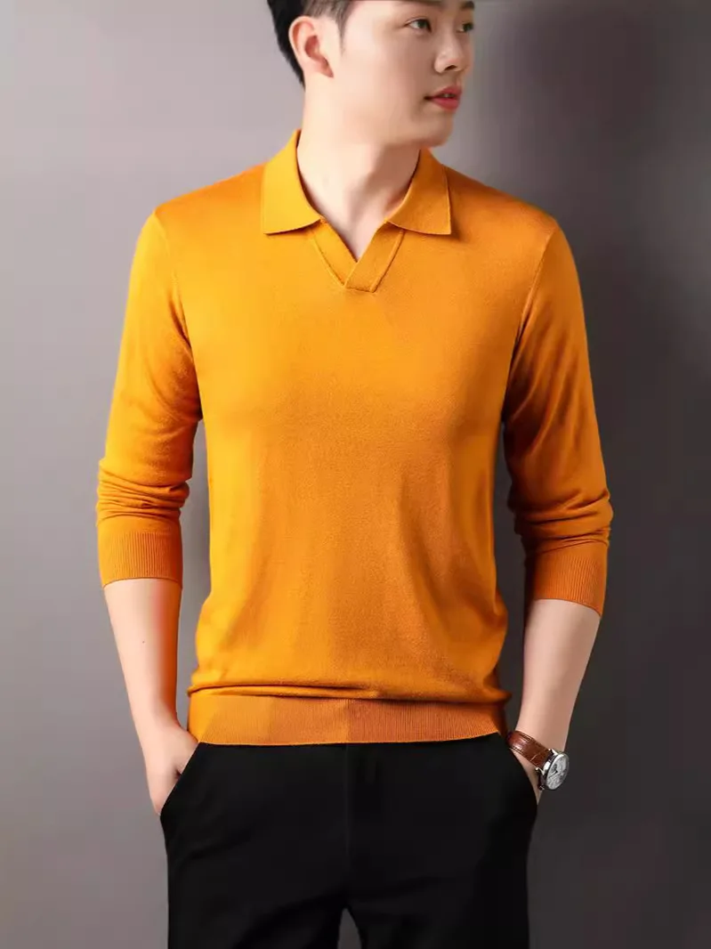 เสื้อสเวตเตอร์ถักคอปกสีพื้น YINGAO รุ่นใหม่ เสื้อตัวในแฟชั่นผสมผสาน เสื้อสเวตเตอร์ถัก เสื้อสเวตเตอร์ผู้ชาย ทันสมัย