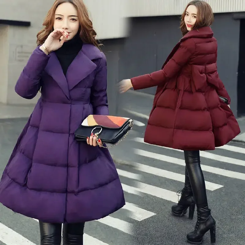 Ladies Winter Coat Women Large Skirt Hem Long Jacket Woman Casual Warm Outerwear Jackets Female Girls Black Clothes PA1037