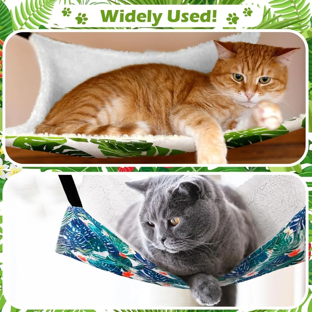 2 Pack Cat Hammock for Cage, Reversible Soft Bed with Adjustable Straps, Double-Sided Linen and Fleece, Monstera Leaf view 3