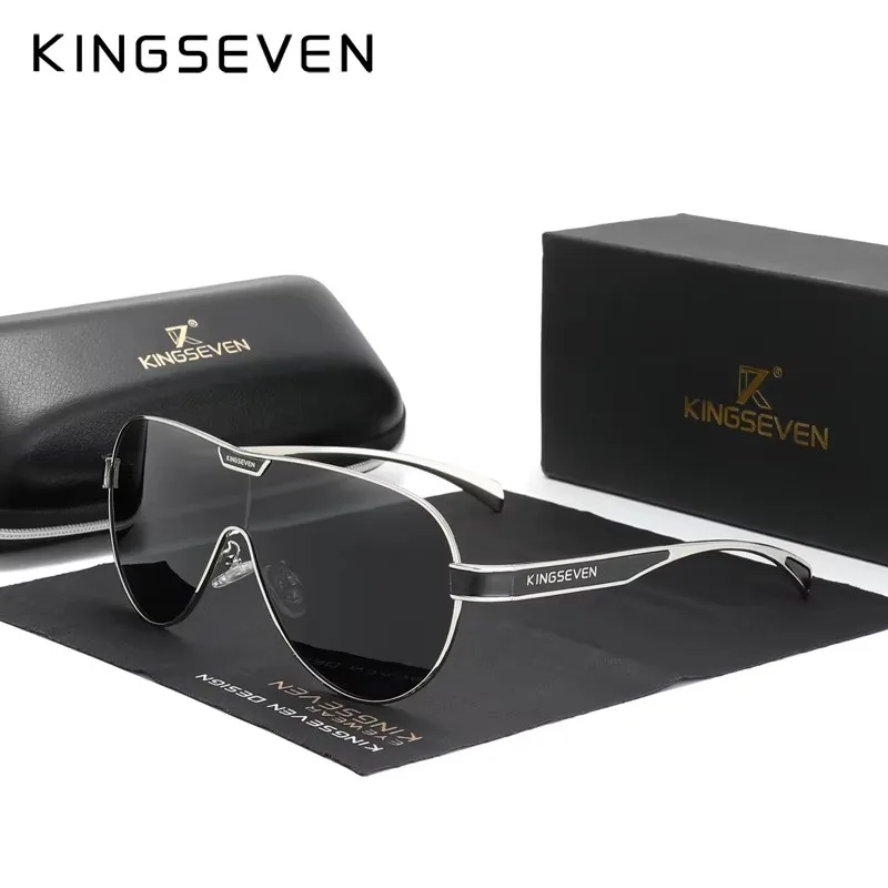 KINGSEVEN New Oversized Sunglasses Men And Women Polarized Mirror Lens Goggles UV Protection Men\'s Glasses Stainless Steel N7762