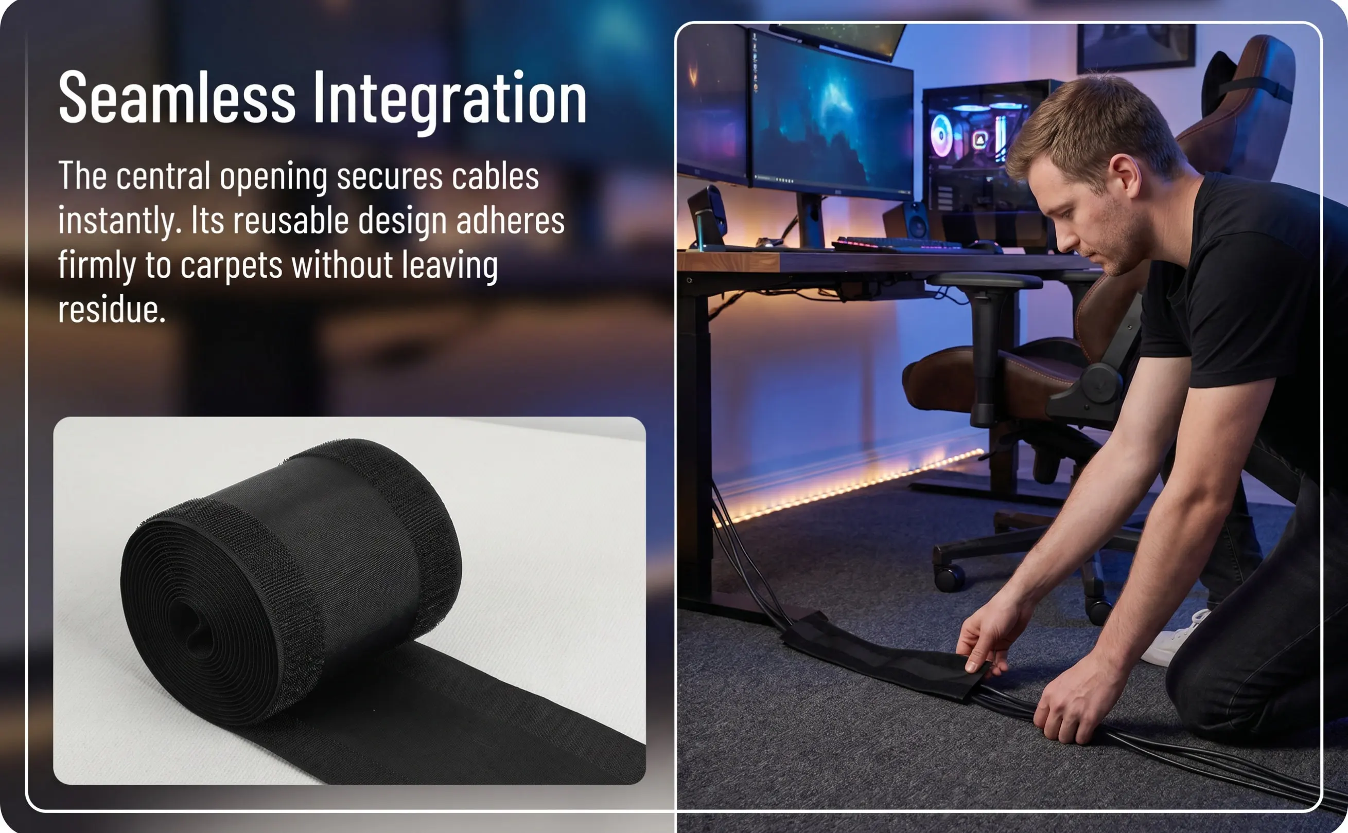 3 Meter Cable Cover Heavy Duty Floor Cord Hider for Thick Bundled Wires Carpet Cable Management System Reusable Non