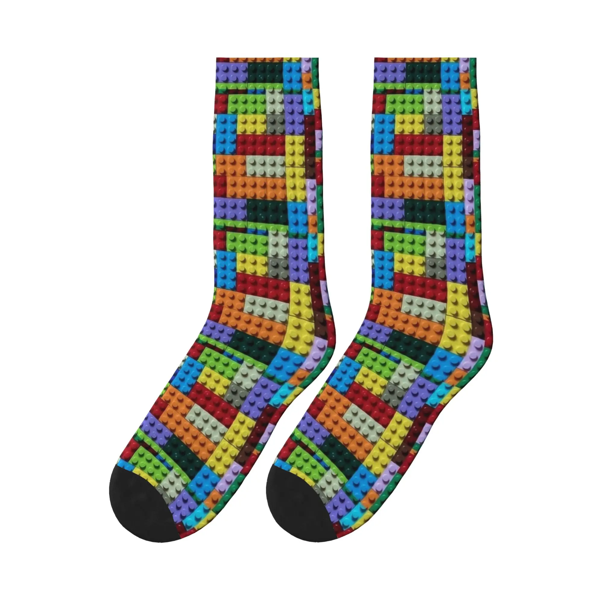 Danish Building Blocks Colorful Print Socks  Harajuku Stockings Couple Warm Soft Outdoor Socks Winter Custom Anti Slip Socks