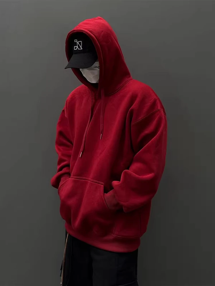 

Heavyweight Hoodie Sweatirt 500g Red Color Men's Sle Autumn American Trendy Brand Stiffened Couple Jaet Inner irt