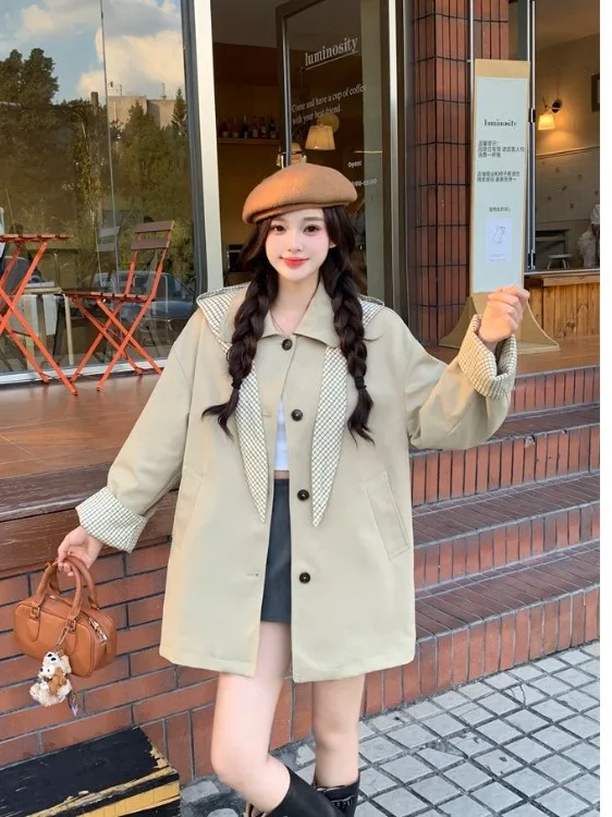 

plus Size Women's Vintage Briti Sle Single-Button Coat Casual Loose Fit Autumn Faion Outerwear High Waist Long Sve