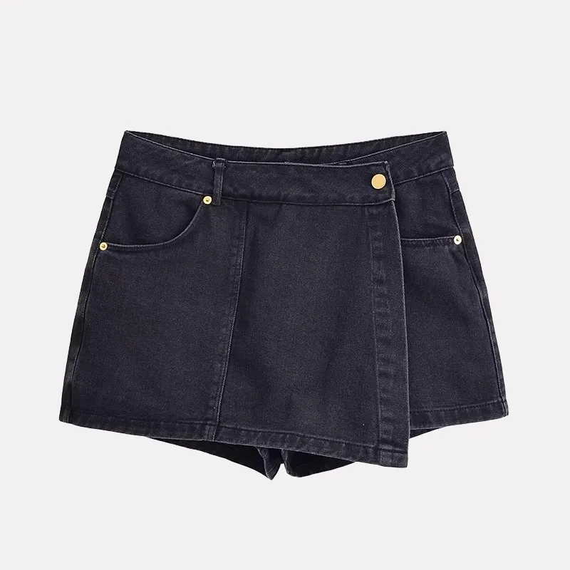 

Summer New Women's Denim irt High Waist Skirt Pants Casual Straight Leg ort Sve Printed Top Bot Set