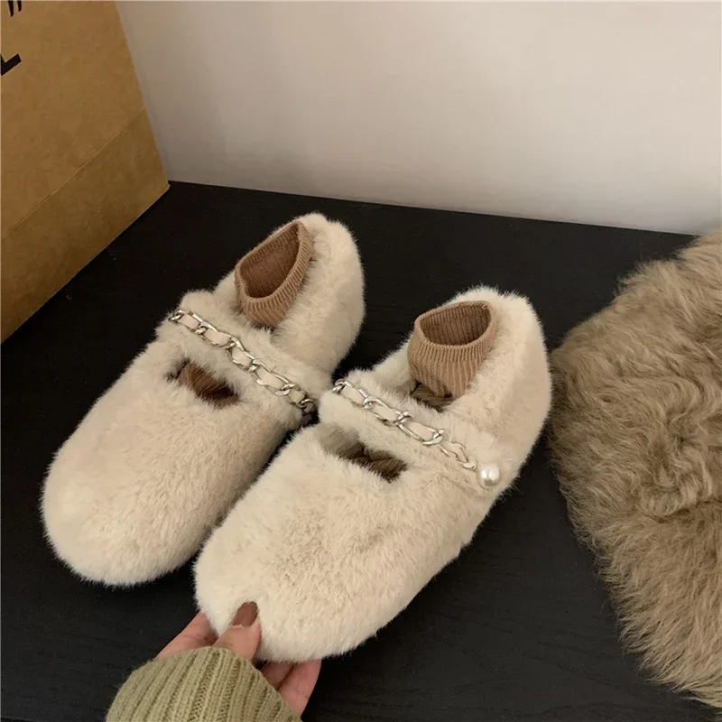 

2023 New Winter Women Fur Loafers Flats Shoes Fashion Shallow Slip on Ladies Comfort Flats Autumn Women's Home Shoes