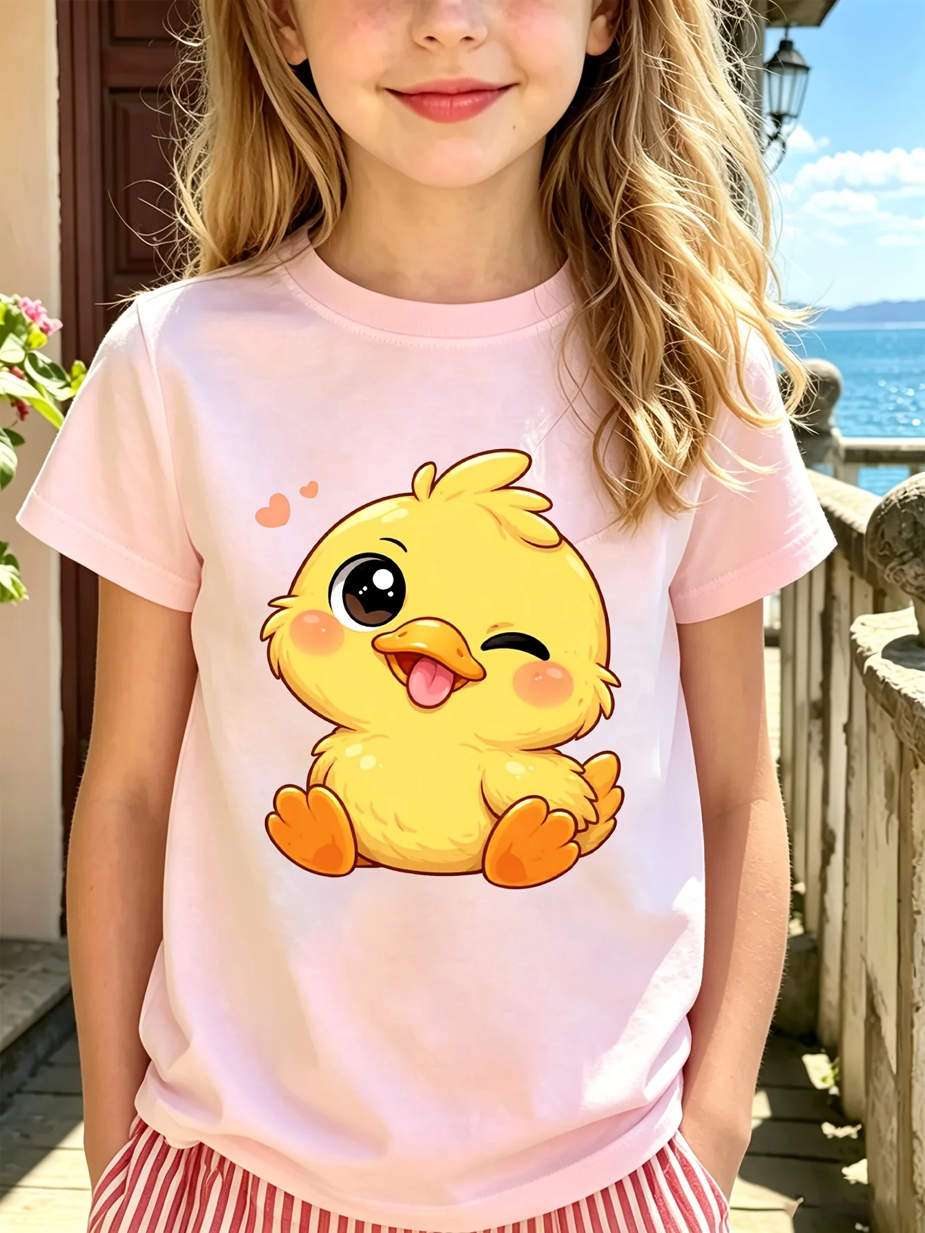 Cute Yellow Duck Kids Tee Cartoon Animal Graphic Print Boys Girls Family Matching Cotton Short Sleeve Children Tshirt