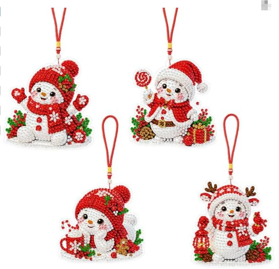 6-delige/4-delige kerstset voor het zelf maken van een parelmoer- of diamantkunstwerk, handgemaakte kerstversieringen voor de kerstboom, kerstversieringen om op te hangen, een set voor volwassenen,