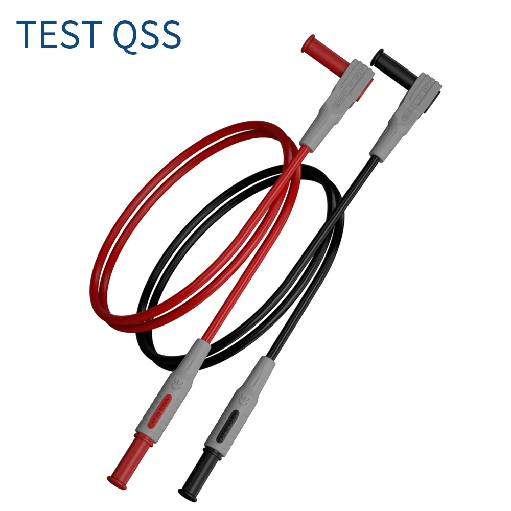 QSS 1 pair Multimeter Test Lead Safety Banana Plug 90 Degree To Straight  Multimeter Test Cable 100cm Q.70041