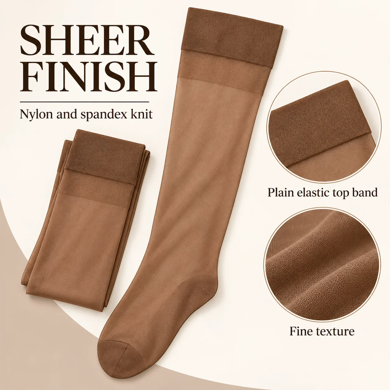 Women's Sheer Thigh High Stockings Nylon Elastane Stretch Hosiery in Black and Coffee Brown, One Size, 1 3 or 5 Pairs