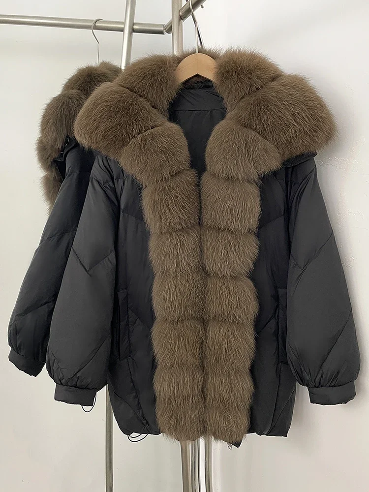 

Women Loose Big Real Fox Fur Goose Down Coat New Autumn Winter Thickened Warm Clothes Female Natural Fur Puffer Jacket