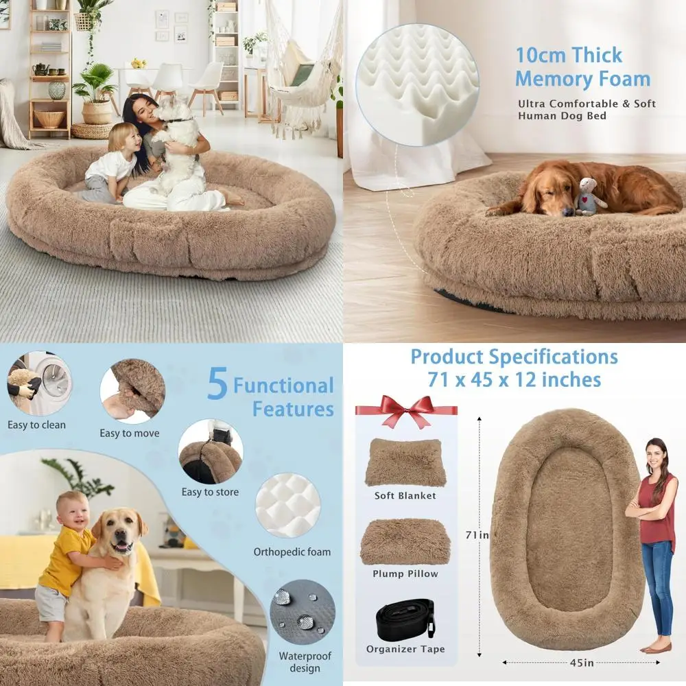 

Кровать для домашних животных из пены с эффектом памяти Jumbo для людей и собак, 71x45x12 дюймов, толщина 10 см, моющаяся, большой размер, складная