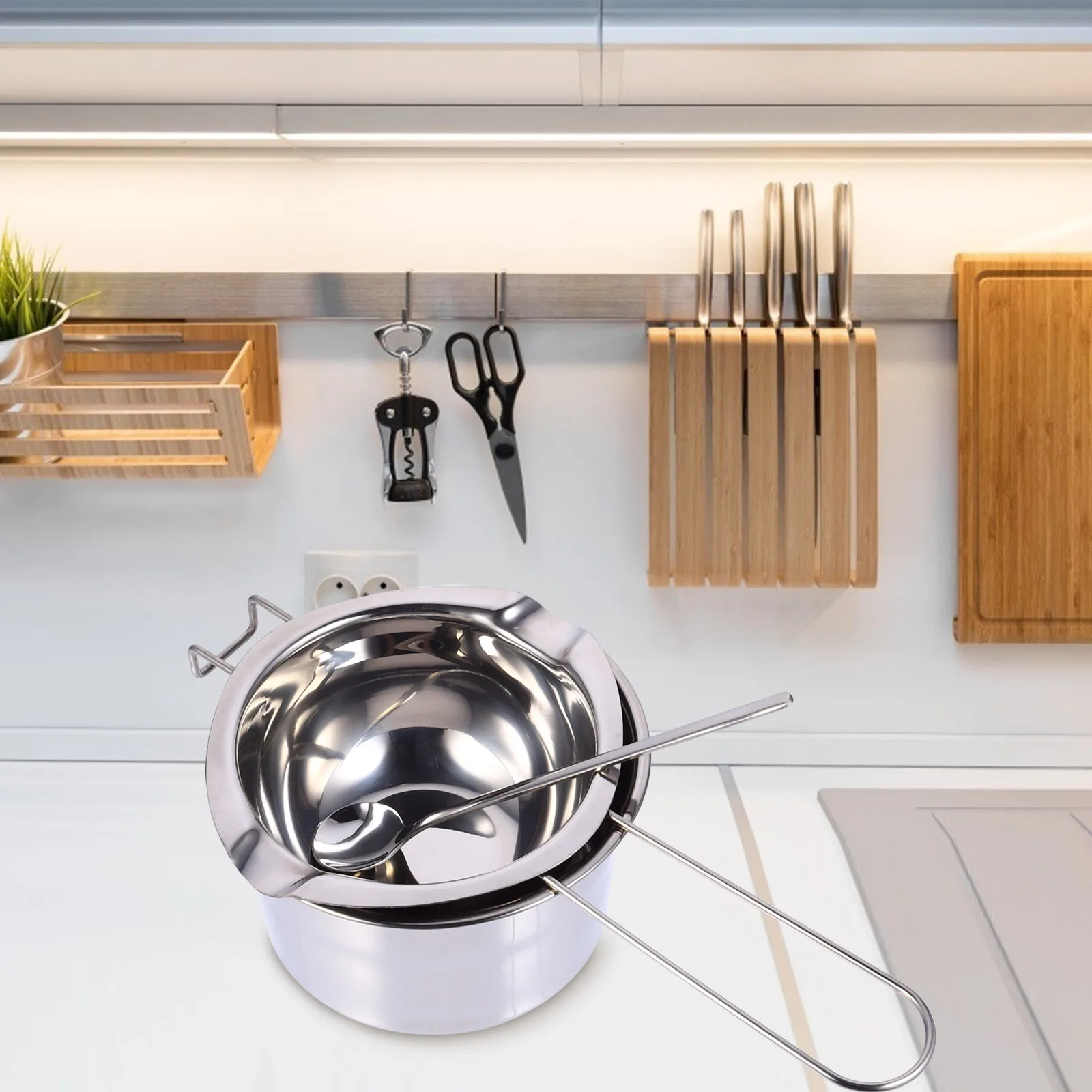 

Melting Pot Set Cheese Butter Chocolate for Dipping Deep Boiler Fondue Machine Container Stainless Steel