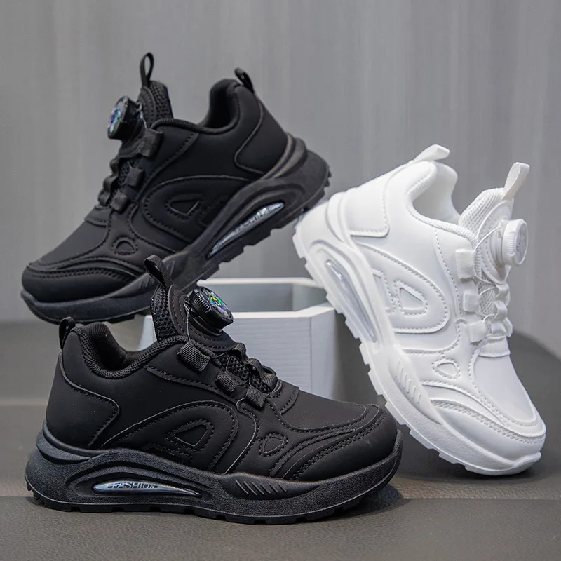 Children's Campus Sports Shoes Breathable Rotating Button Dad Sneakers Boys Girls Spring Autumn Seasonal Comfortable Rubber Sole