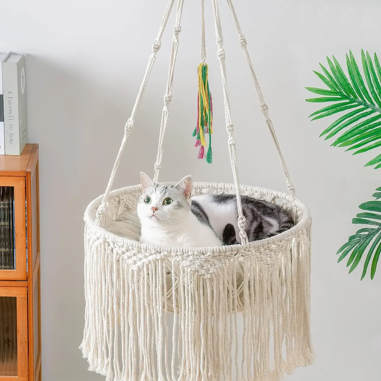 For MEWOOFUN Macrame Cat Hammock Cat Wall Furniture Hanging Cat Bed for Indoor Cats Swing Bed for Sleeping/Playing