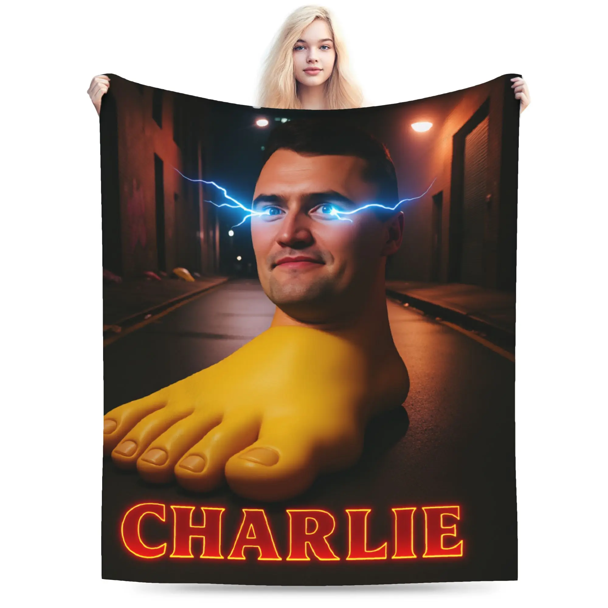 Charlie Kirk Giant Foot Funny Italian Brainrot Meme Blanket Winter Warm Throw Blanket Living Room Flannel Bedspread Bed Cover