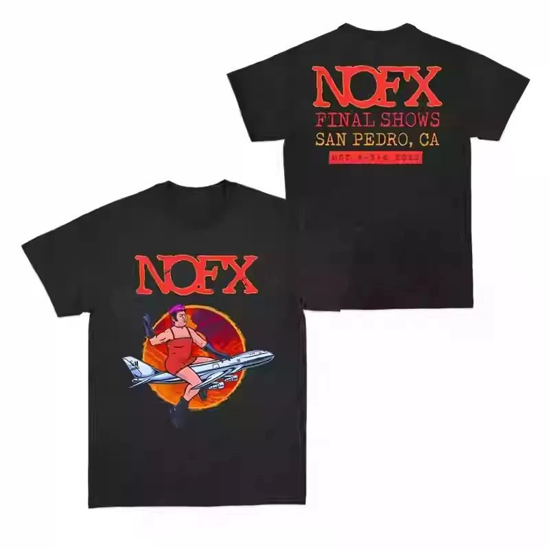 

2025 New NOFX Punk Band Album Rock Red Shark Rabbit American Men's and Women's Short Sleeve T-shirt High Quality