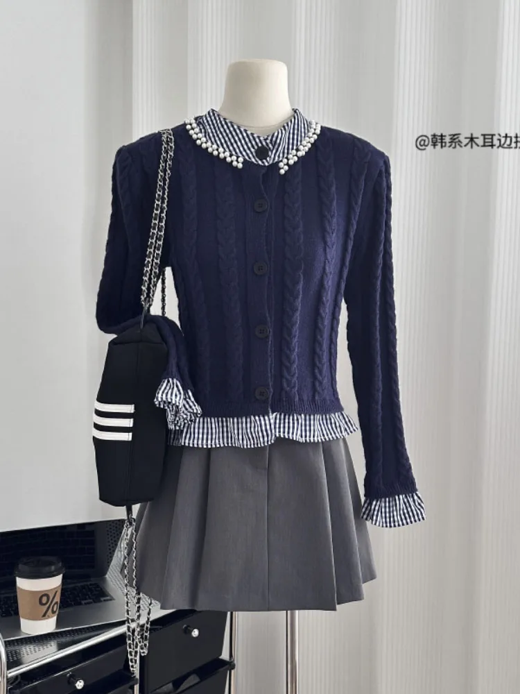 

Vintage Patchwork Cardigan Knit Sweater Women Basic Korean Fashion Comfortable Slouchy Women Sweater