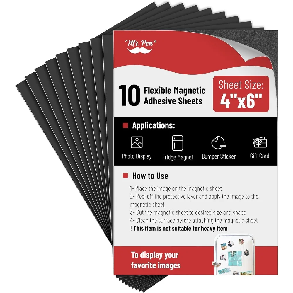 

Adhesive Magnetic Sheets 4x6 Inches 10 Pack Flexible Magnetic Roll Sheets with Strong Sticky Backing Peel and Stick Magnet for DIY Craft Projects Photo Frames Classroom Whiteboard Decor Refrigerator Organizer Home Office