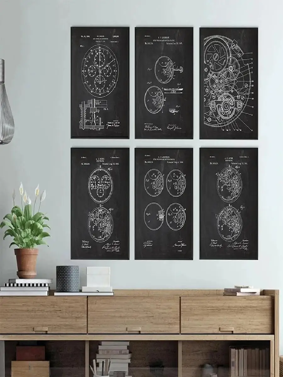 Gear Bearings Watch Construction Diagram Canvas Poster  Modern Patent Drawings Wall Art Picture  Home Decor for Mechanics  Uniqu