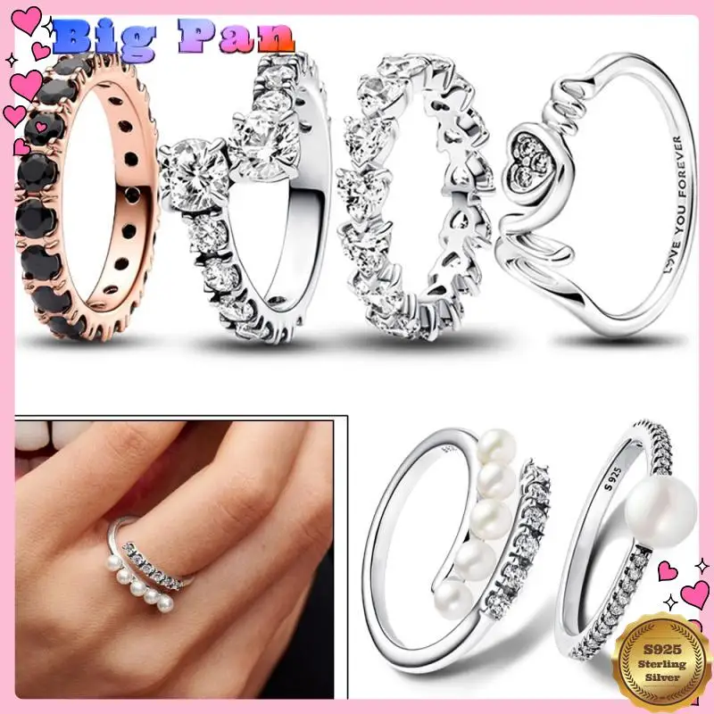 

New 925 Sterling Silver Natural Cultured Pearls Open Ring Black Eternity Ring for Women Anniversary Gift Fine Jewelry 2025