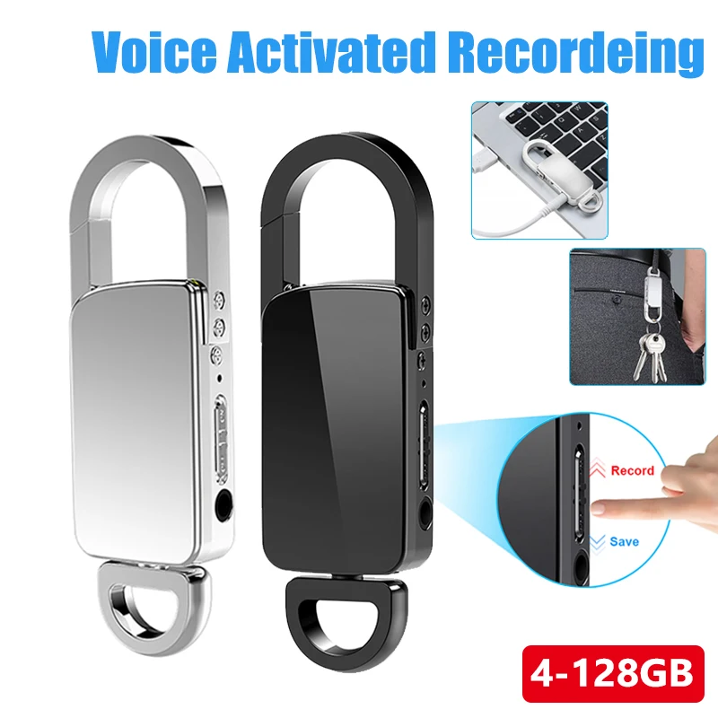 

Мини-брелок-рекордер, портативный голосовой рекордер, скрытый звук устройства, цифровой диктофон, небольшой Mp3-плеер, 4 ГБ-128 ГБ