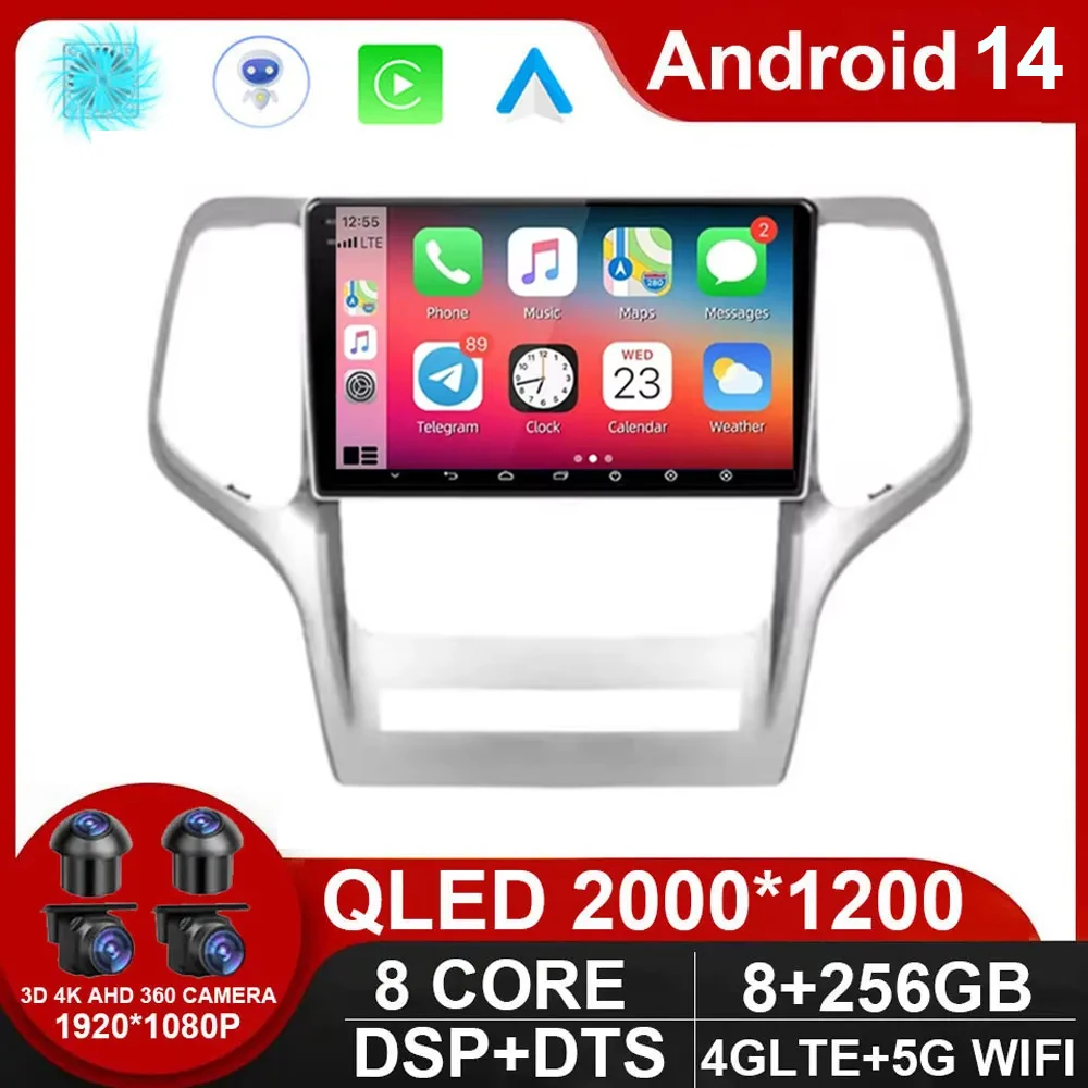 

9'' Android 14 Car Radio Autoradio For Jeep Grand Cherokee 2008 - 2013 Multimedia Player Carplay WIFI DSP Radio NO 2 Din