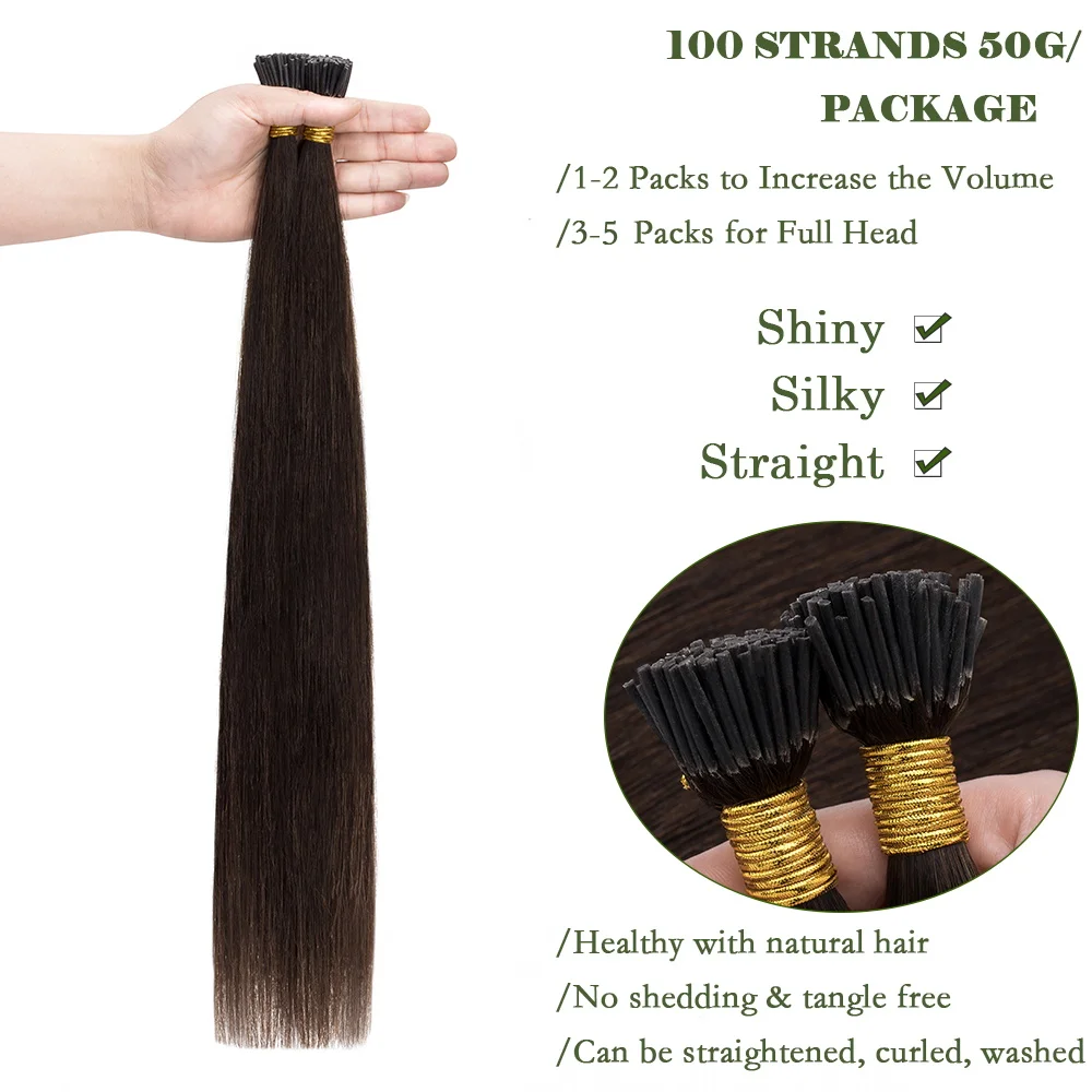 Scelte ricche 100 fili I Tip Hair Extensions Straight Pre Bonded I Tip estensioni dei capelli umani cheratina Fusion Hair For Women