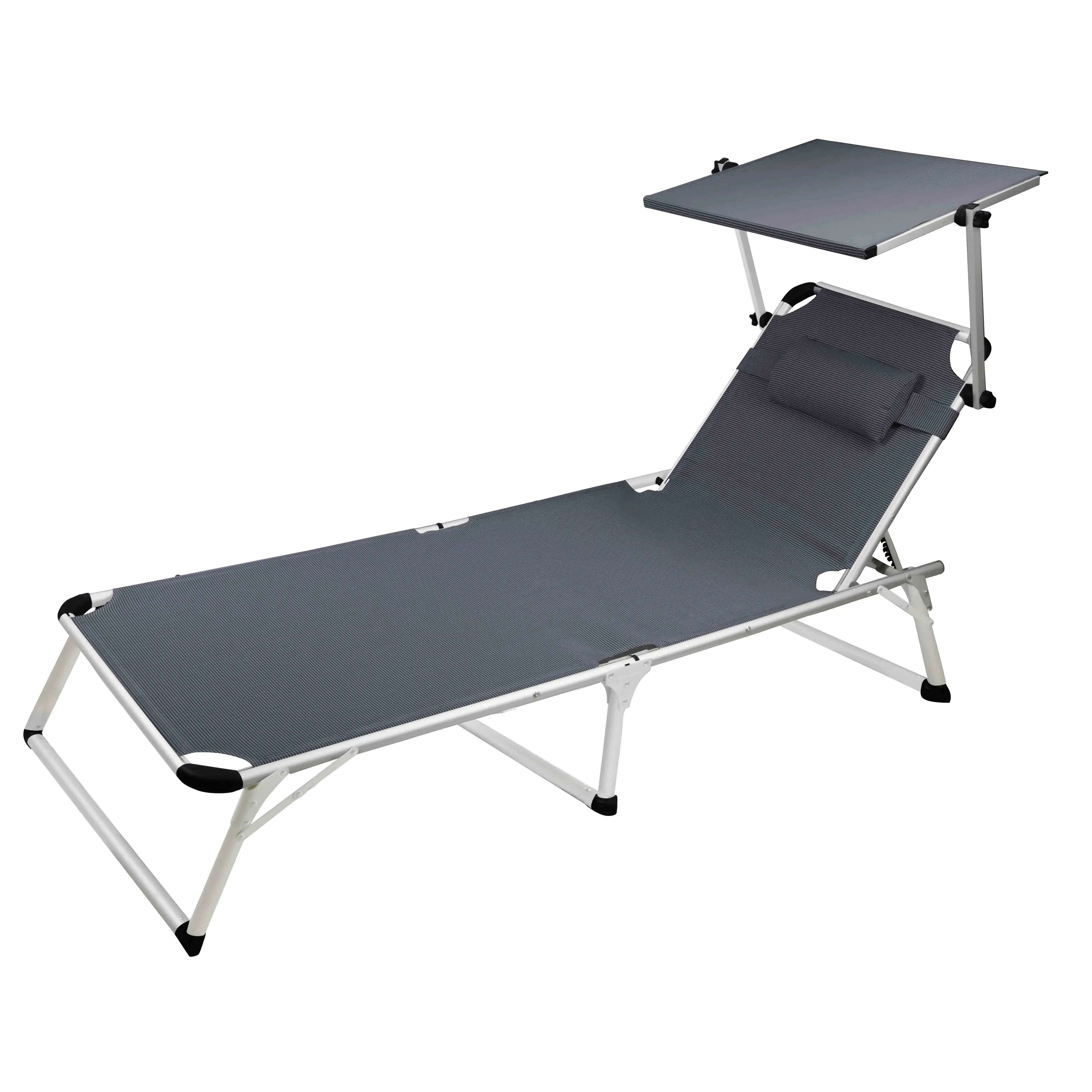 

Adjustable Chaise Longue Beach Chair With Canopy Sun Shade Sunbathing Recliner Sun Lounger