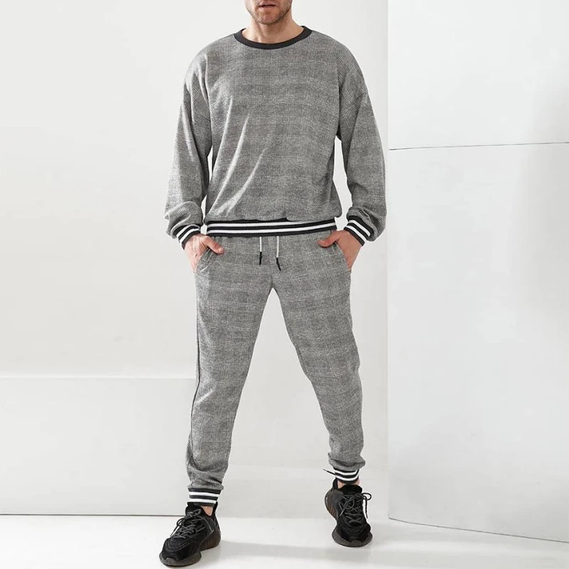 Casual Striped Patchwork Tracksuits Mens 2024 Autumn Sports Two Piece Sets For Men Fashion Long Sleeve Tops And Pants Suits Male