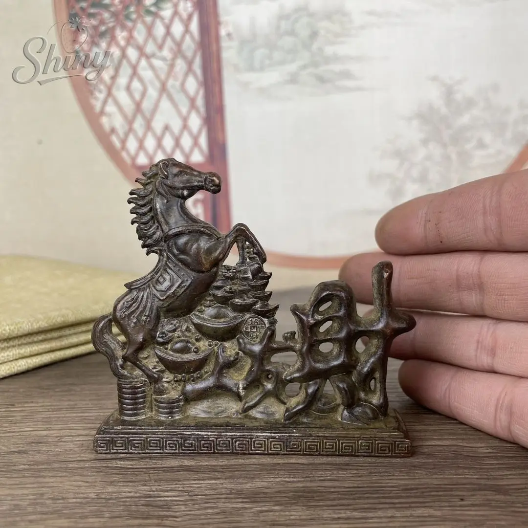 

Antique Brass Horse Step on Coins Lucky Statue Feng Shui Desk Miniatures Retro Crafts Collections Chinese Home Office Figurines