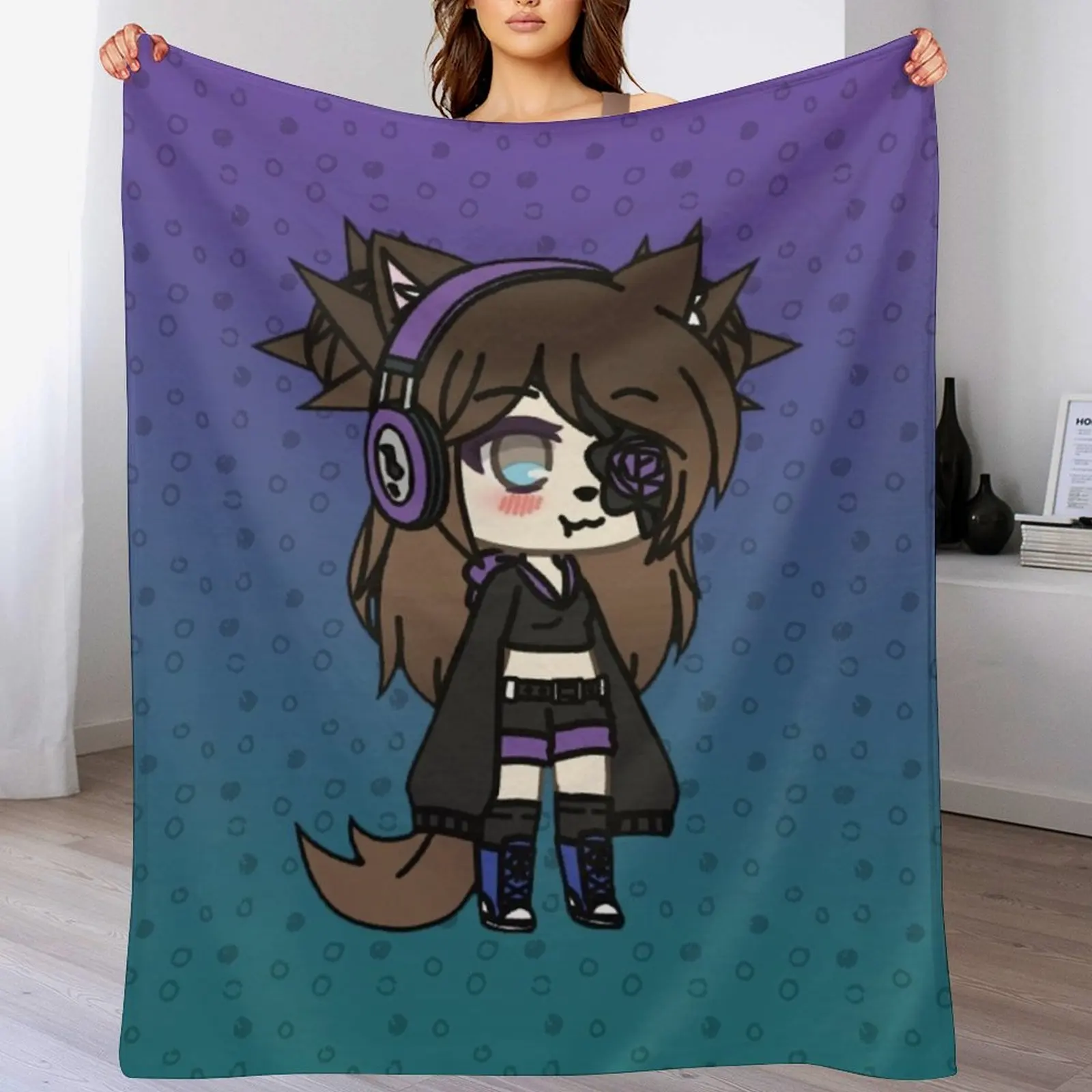 

Gacha Life Series - Karin the strange goth girl with the eye patch Throw Blanket Stylish Decor Blanket Gift for Friends Roommate