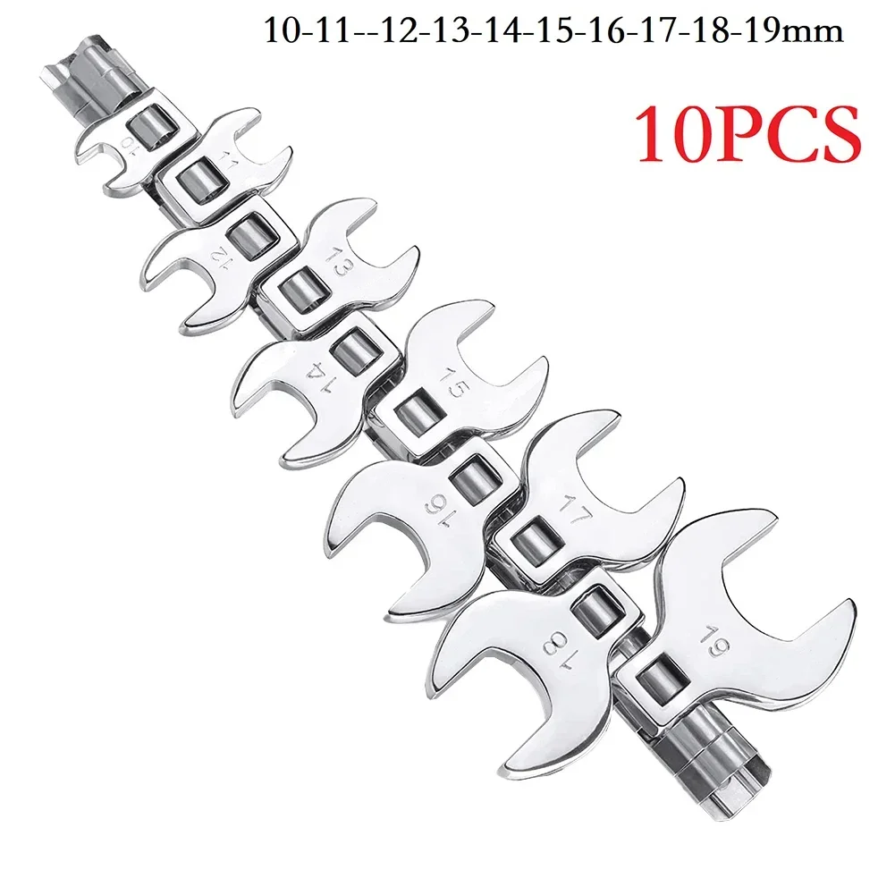 

10pcs 3/8Inch Drive Crowfoot Wrench Set 10-19mm Metric Foot Open End Spanner Imperial Bullhorn Wrenches Auto Repair Tools