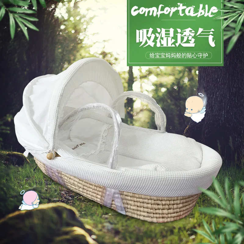 Baby portable baby carrier crib bb cot baby cot cot corn husk woven basket sleeping bassinet