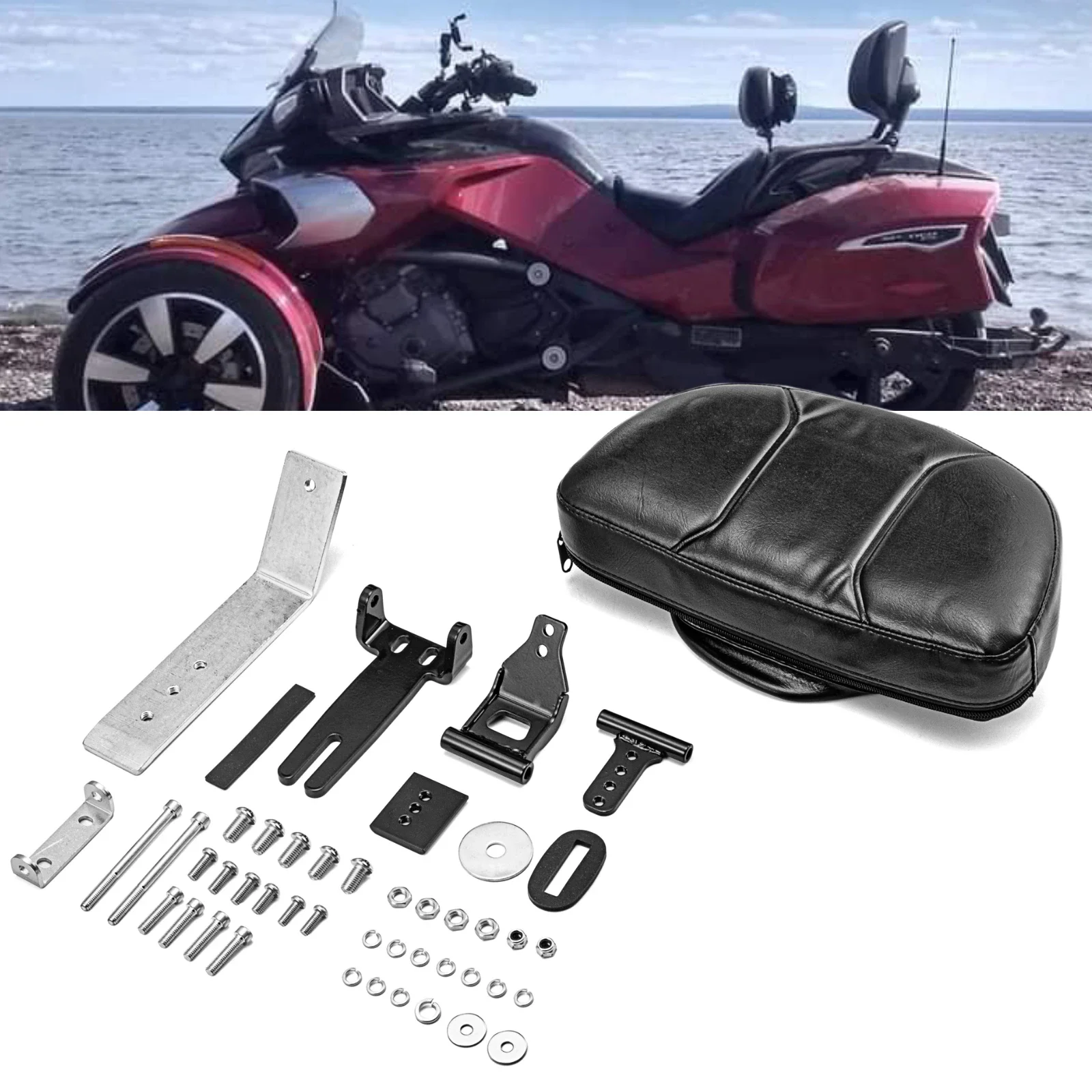 Motorcycle Adjustable Quick Detach/Removable Driver Backrest Mount Kit W/Storage Pouch for Can-Am Spyder F3 F3-S F3-T LTD