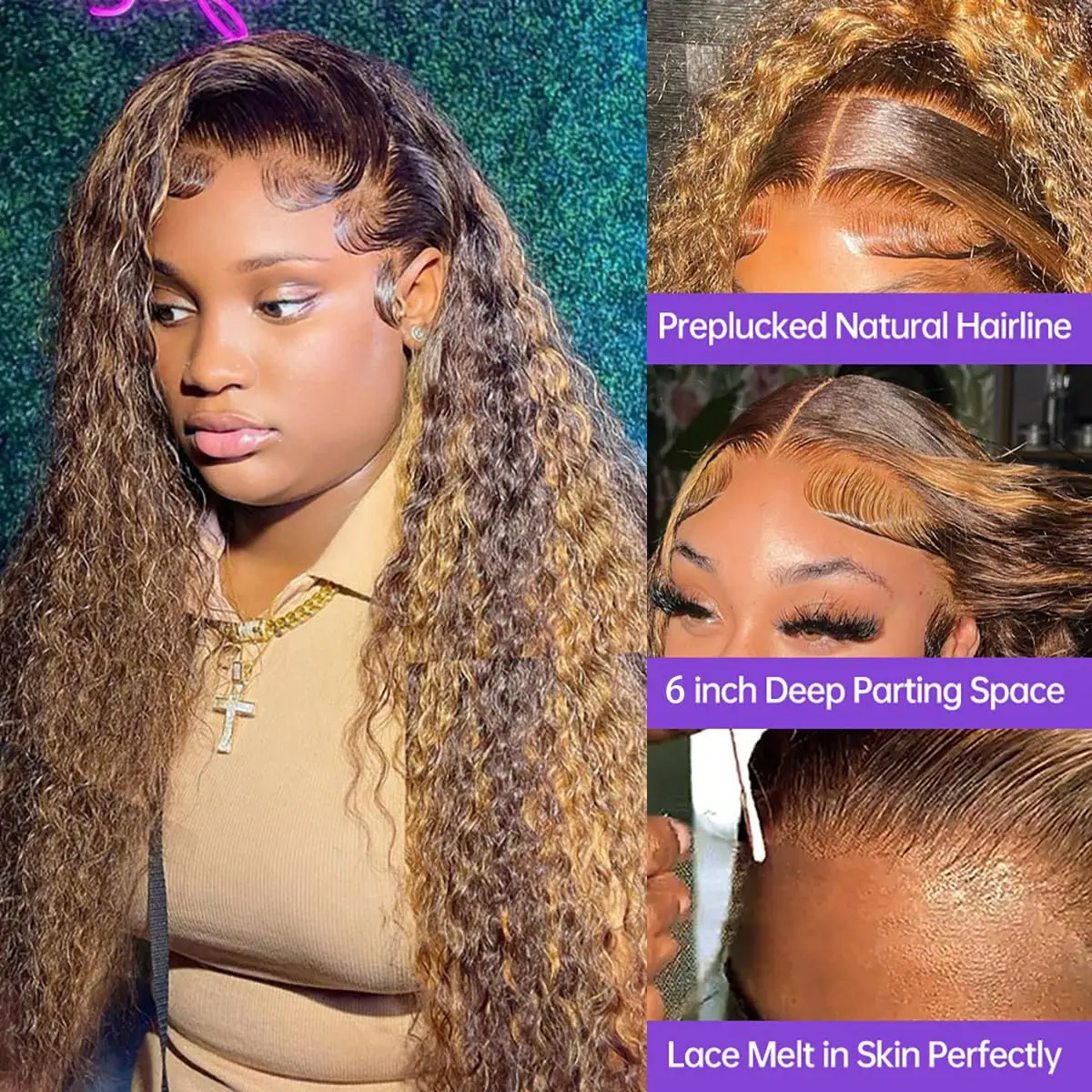 200 Плотность Выделенная Глубокая Волна 13x6 Парик Фронта Шнурка 40 Дюймов Ombre Блондинка 4/27 Человеческие Волосы 13x4 Предварительно Сорванный Парик Шнурка Для Женщин