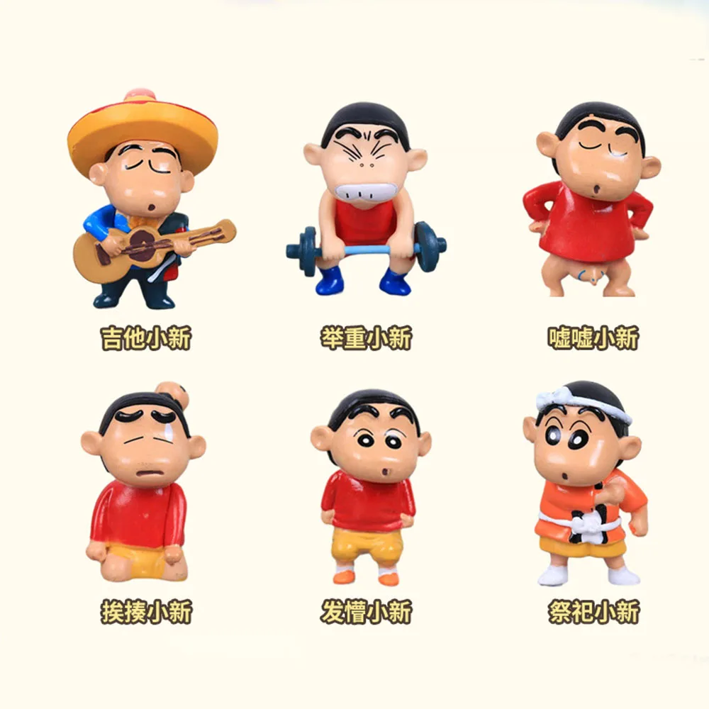 6Pcs Crayon Shin-chan Figurine Kawaii Nohara Shinnosuke Creative Model Action Figure Cute Car Decoration Birthday Festival Gift