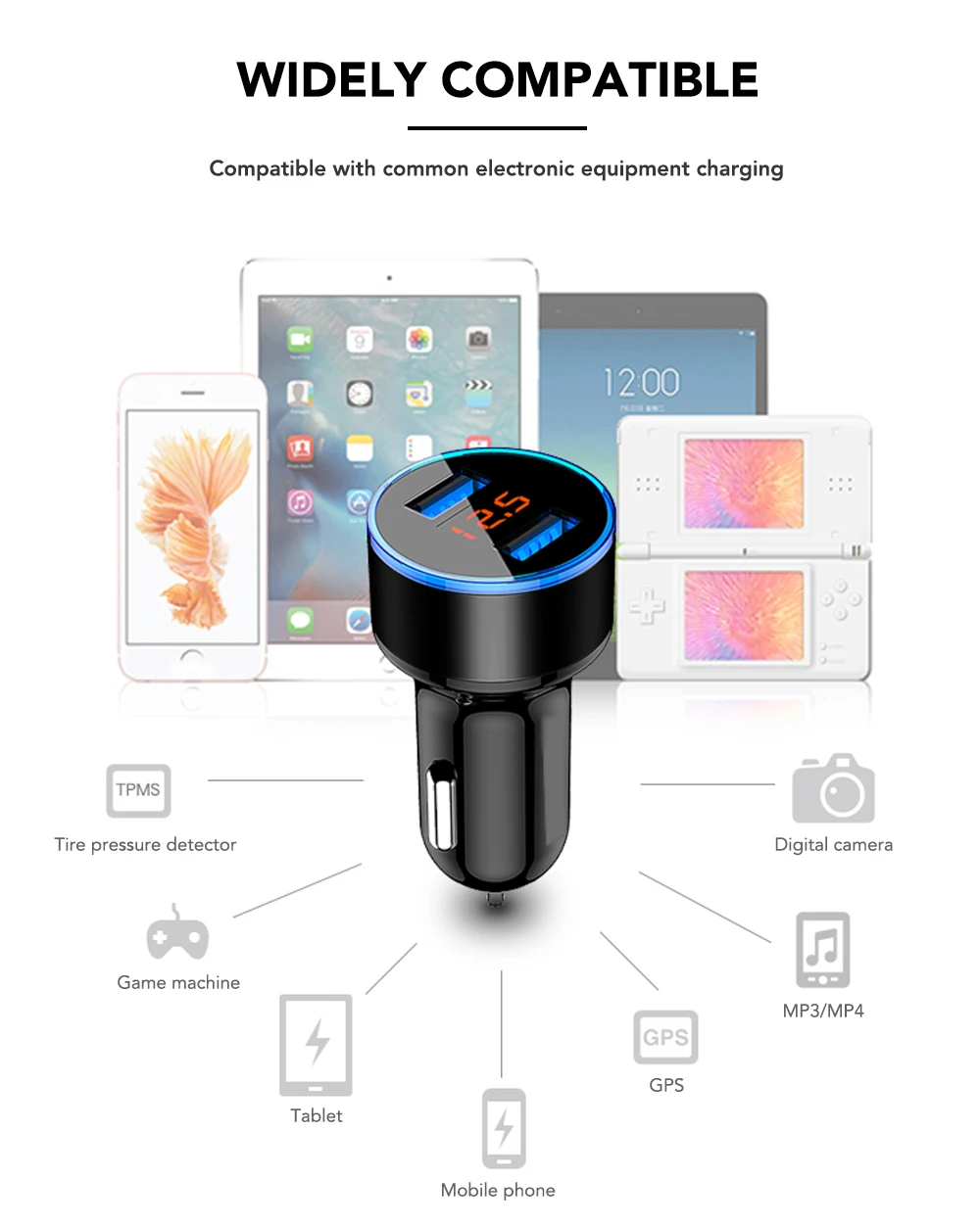 3.1A Dual USB Car Charger LED Display For Touareg Variant Touran Beetle T-Cross T-Roc Amarok Tarok MOIA CARAVELLE MULTIVAN