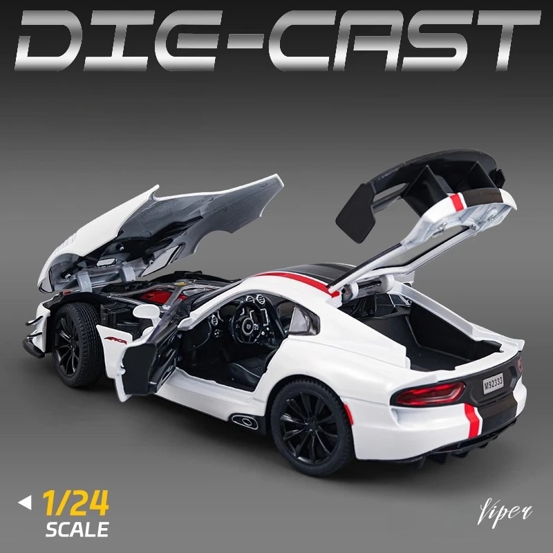 

1:24 Viper SRT, спортивный автомобиль из сплава, акустооптическая литая под давлением металлическая модель, детский игрушечный автомобиль, украшение, коллекционный подарок