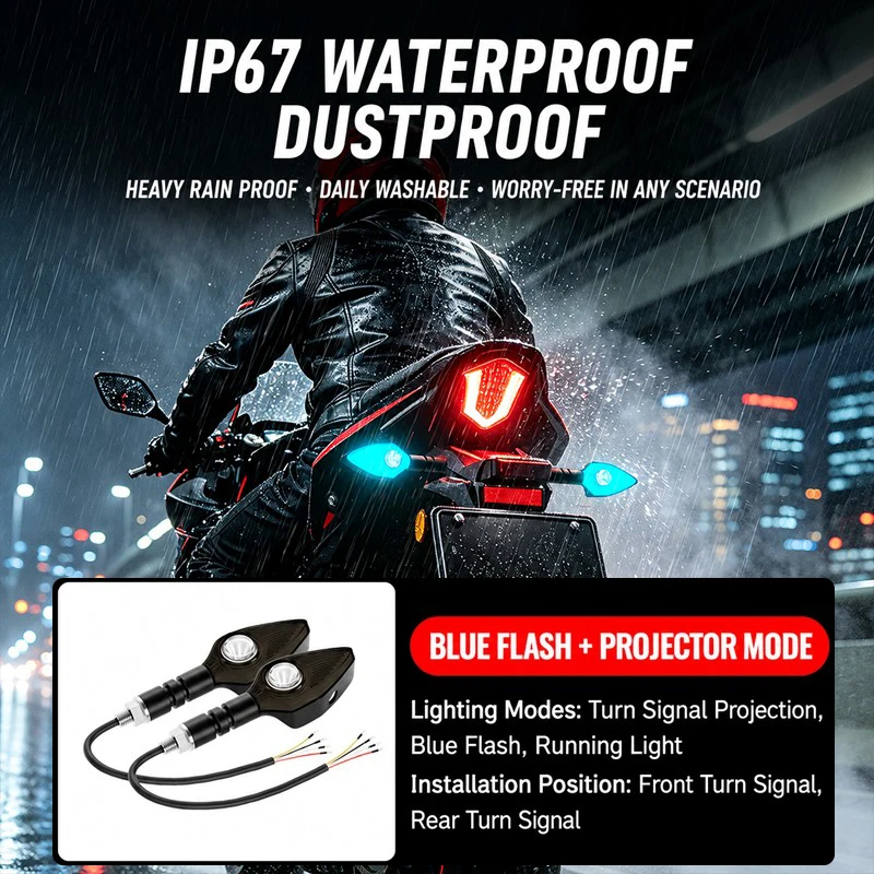 2pcs Motorcycle Projection Turn Light LED Signal Lights Colorful Flowing Indicators Front Rear Light Flasher Running Light