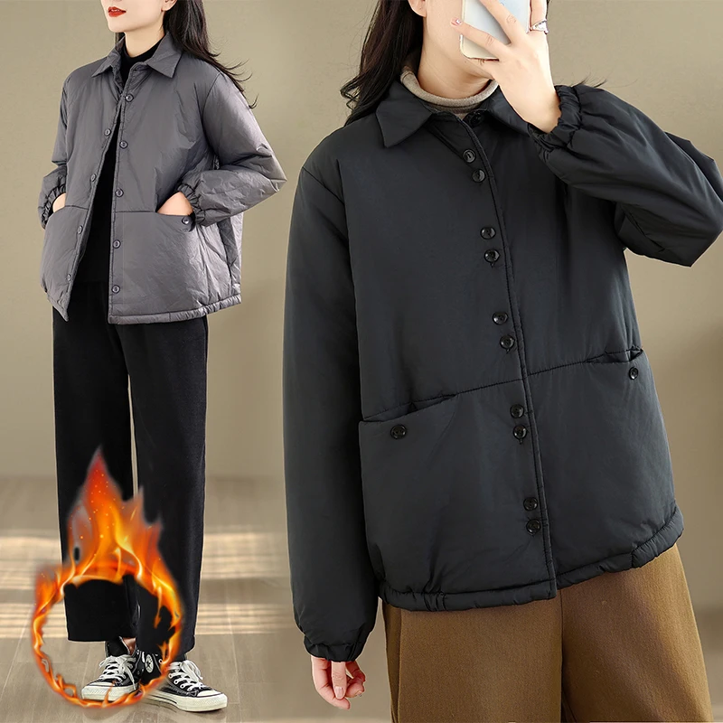 

Свободное повседневное хлопковое пальто с воротником, однотонное хлопковое пальто, женское пальто на одной пуговице, Sli Agel Commute Thiened Long Sve