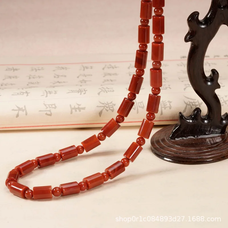 South New Red Agate Festival High-Rise Jade Barrel Beads Cute Women Necklace Jewelry