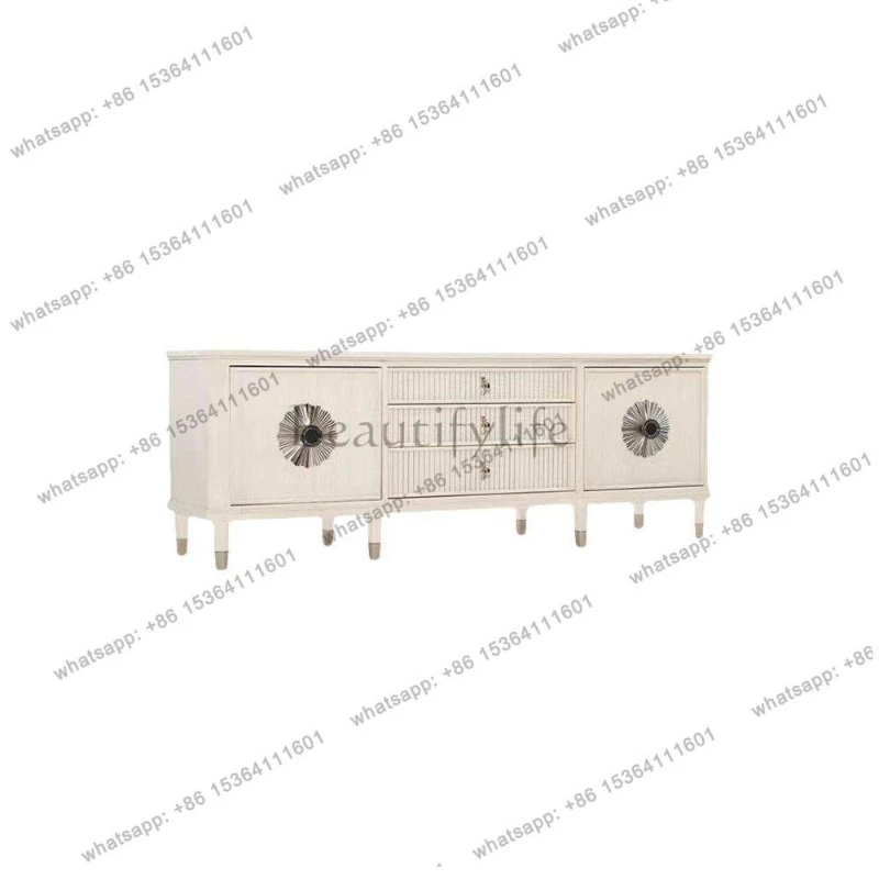 

American rural neoclassical TV cabinet antique white solid wood entrance cabinet